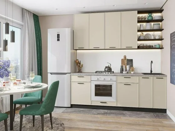 Готовый кухонный гарнитур 2.2 метра кухня без столешницы Фрейм-02 Cream Silk, Graphite